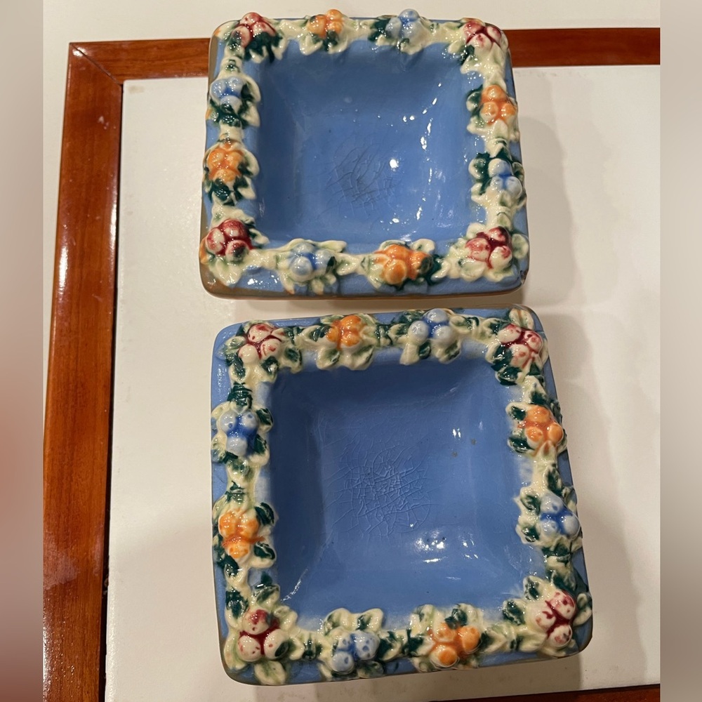 Pair of matching Vintage Floral Ceramic Square Bowls